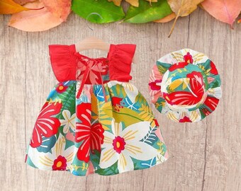 Tropical flower baby dress, Summer floral dress for girls, Baby girl tropical outfit, Girls beach flower dress, Summer dress, Tropical dress