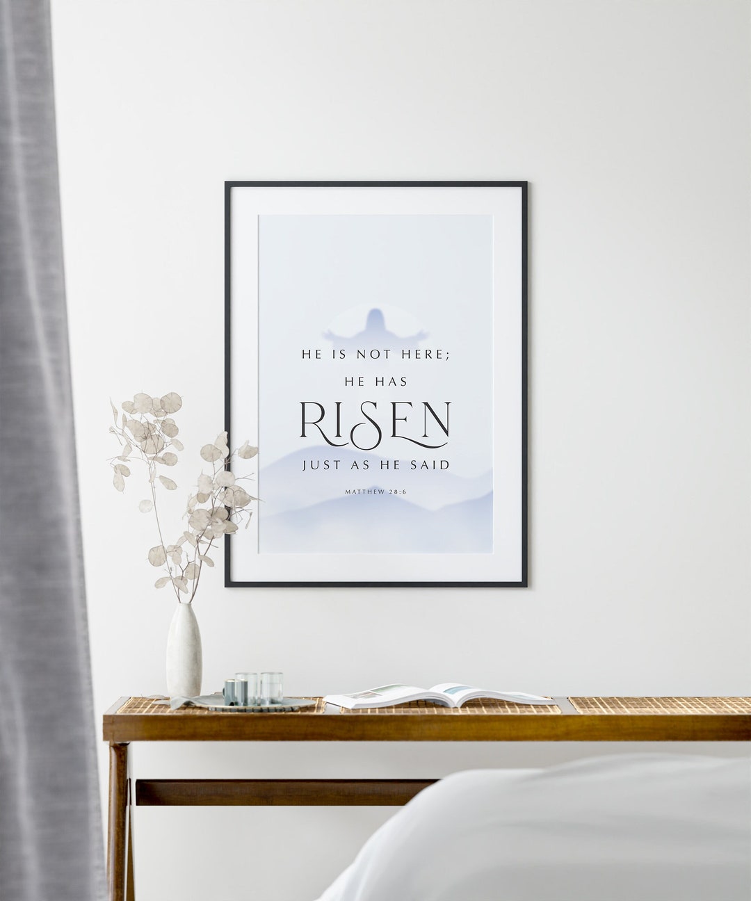He Has Risen Wall Art Matthew 28:6 Easter Digital Art Bible Verse Wall ...