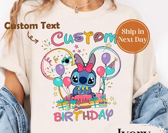 Custom Stitch Birthday Girl Shirt, Personalized Disney Stitch Birthday Shirt, Disney Family Matching Birthday Stitch T-shirt, 10262049