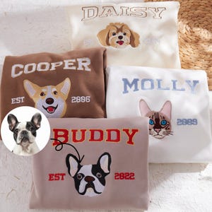 Pet Embroidered Sweatshirt, Embroidered Dog Hoodie, Custom Dog Face Embroidered Sweatshirt From Photo, Pet Lovers Gift, Gift For Mom