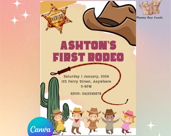 My First Rodeo - Personalised Birthday Party Invitation - Canva Invite - Evite - Digital Download
