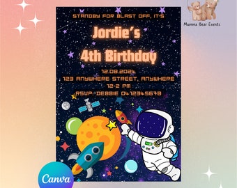 Space Theme - Personalised Birthday Party Invitation - Canva Invite - Evite - Digital Download