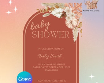Terracotta Colour Scheme - Personalised Baby Shower Invitation - Canva Invite - Evite - Digital Download