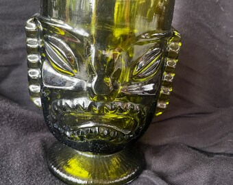 Vintage Luau Hawaiian TIKI BarTwo Face Happy Sad, Heavy Green 6” Goblet perfect for display or a nice tropical drink!