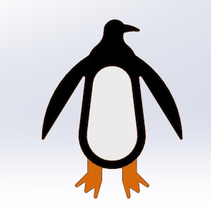 May include: A cartoon penguin illustration. The penguin is black and white, with orange feet. The penguin's wings are spread. The background is a gradient of white and light grey.