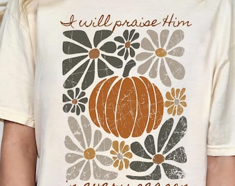 Retro Floral Pumpkin Comfort Colors T-Shirt: Vintage Halloween Fall Shirt