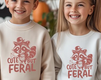 Cute But Feral Raccoon Sweatshirt, Funny Meme Toddler & Youth Clothing