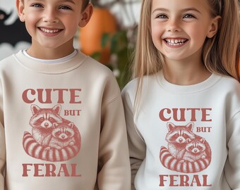 Cute But Feral Raccoon Sweatshirt, Funny Kids Animal Outfit