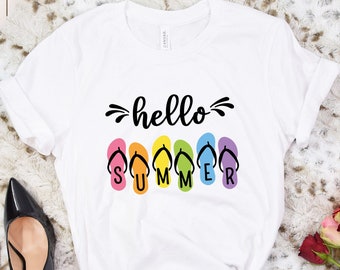 Hello Summer Flip Flops Shirt: Beach Vacation Tee