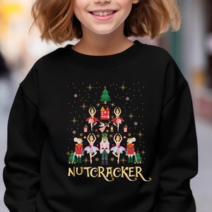 Sudadera navideña con cascanueces para niños pequeños, sudadera juvenil con bailarina y árbol de Navidad