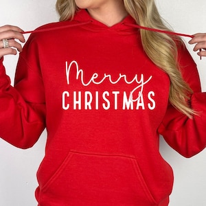 Merry Christmas Hoodie, Womens Holiday Sweatshirt Gift