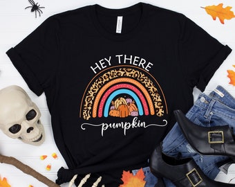 Hey There Pumpkin Shirt, Leopard Rainbow Halloween Tee
