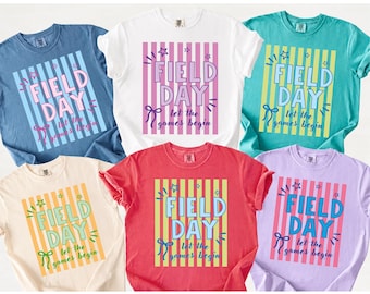 Comfort Colors® Striped Neon Field Day Let The Games BeginT-Shirt, Colorful School Shirt, Game Day Outfit, School Mascot Outfit