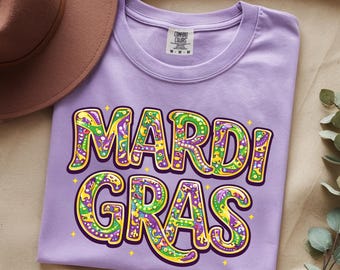 Comfort Colors® Retro Mardi Gras T-Shirt, Brush Mardi Gras Tee, Fleur De Lis Outfit, Gift for Mardi Gras Party