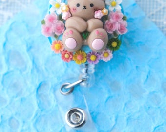 Brown Bear Decoden Kawaii Cute, Retractable Badge Reel, Swivel Alligator Clip,  Nurse Gift, New Grad Gift, Healthcare Gift