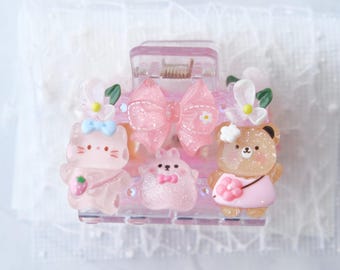 Small Jelly Pink Hair Claw Clip Decoden Kawaii, Cute Animals, Rhinestones, Birthday, Anniversary, Christmas, Gift for Her, Present for Kids