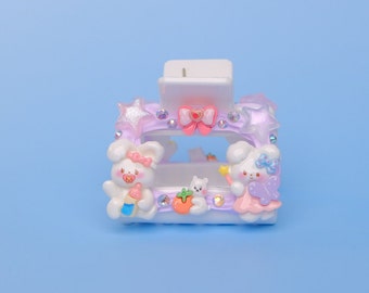 Decoden Kawaii Small White and Purple Hair Claw/Clip, Cute Bear and Boba, Birthday Gift, Gift for Her