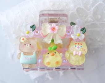 Small Jelly Pink Hair Claw Clip Decoden Kawaii, Cute Animals, Rhinestones, Birthday, Anniversary, Christmas, Gift for Her, Present for Kids