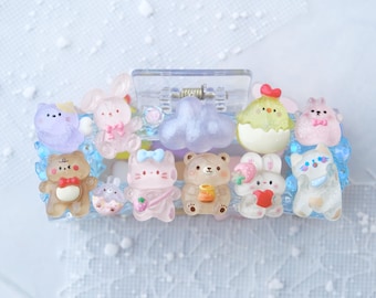 Large Jelly Blue Decoden Kawaii Hair Claw Clip, Cute Characters, Birthday, Anniversary, Christmas, Gift for Her, Present for Kids