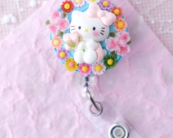 Hello Kitty Decoden Kawaii Cute, Retractable Badge Reel, Belt Clip, Nurse, New Grad RN, Healthcare, Medical, Doctor Gift