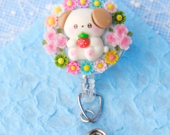 Cute Puppy Dog Decoden Kawaii, Retractable Badge Reel, Swivel Alligator Clip,  Nurse, New Grad, Coworker, Medical, Healthcare, Doctor Gift