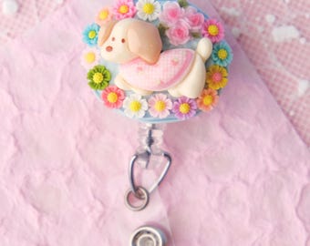 Cute Puppy Weiner Dog  Decoden Kawaii, Retractable Badge Reel, Belt Clip,  Nurse, New Grad, Healthcare, Medical, Doctor Gift