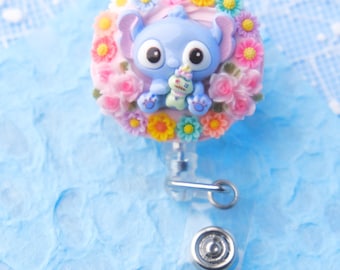 Cute Blue Alien Decoden Kawaii, Retractable Badge Reel, Swivel Alligator Clip,  Nurse, New Grad, Coworker, Medical, Doctor Gift