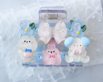 Small Jelly Blue Hair Claw Clip Decoden Kawaii, Cute Animals, Rhinestones, Birthday, Anniversary, Christmas, Gift for Her, Present for Kids