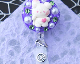 Halloween Ghost Bunny Decoden Kawaii Cute, Retractable Badge Reel, Swivel Alligator Clip, Nurse, New Grad RN, Healthcare Gift