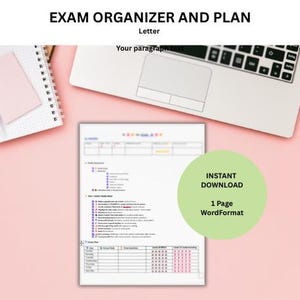 Pode incluir: Um organizador e um plano de exame imprimíveis em formato Word. O documento inclui seções para dicas de estudo, um cronograma de estudo e uma lista de datas de exame. O documento está disponível para download instantâneo.