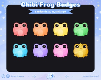 Rainbow Chibi Frog Sub Badges for Twitch, Kick, Discord /Bit Badges /Discord Roles /Subscriber Badges /Stream Badges /Kawaii Frog/Cute Frogs