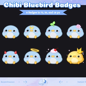 Chibi Bluebird Sub Badges for Twitch, Kick, Discord /Bit Badges /Discord Roles /Subscriber Badges /Stream Badges /Kawaii Bird/Cute Bird/Bits