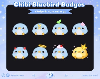 Chibi Bluebird Sub Badges for Twitch, Kick, Discord /Bit Badges /Discord Roles /Subscriber Badges /Stream Badges /Kawaii Bird/Cute Bird/Bits