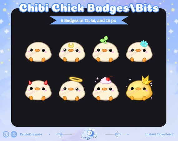 Chibi Chick Sub Badges for Twitch, Kick, Discord /Bit Badges /Discord Roles/Subscriber Badges/Stream Badges/Kawaii Chick/Cute Duckling