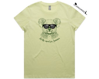 Australia Koala Women T-shirt: Aussie Vibes, Sunglasses-Wearing Cool Koala Design. Perfect Travel T-shirt, Printed in Australia, Unique Gift