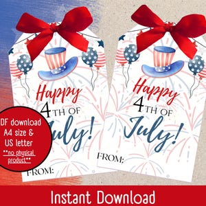 4th of July Gift Tags | Printable Patriotic Tags | Red White & Blue Favor Tags | Independence Day Treat Tags | Instant Download PDF