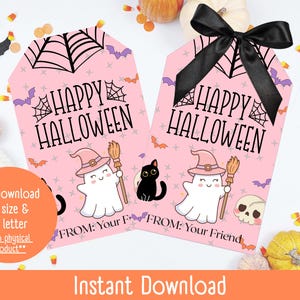 Instant download Halloween gift tags for kids, DIY Pink Halloween gift tag download for wrapping, Trick or treat tag, Halloween Gift tag PDF