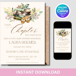 New Chapter will soon begin Invite- Editable Invitation- Baby shower Invitation- Printable Whimsical Invitation- Elegant Baby shower Invite