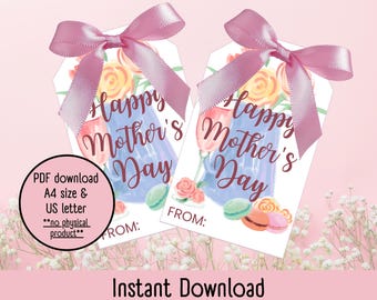 Instant download Mother's Day gift tags for kids, DIY Mothers Day gift tag download for wrapping,  Mother's day gift tag PDF
