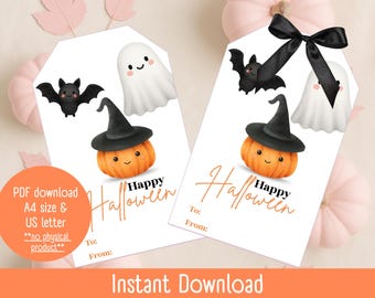 Etiquetas de presente minimalistas para impressão de Halloween, Etiqueta de guloseimas de Halloween: Etiquetas editáveis para lembrancinhas de presente em PDF para download, Etiquetas fofas para guloseimas de Halloween, Gostosuras ou Travessuras