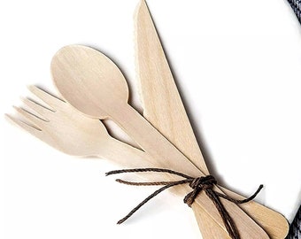 Wooden Cutlery Set | 300 Pieces | Forks | Spoons | Knives | Eco-friendly | Disposable | Biodegradable | ECO | Weddings, Picnics, Parties |