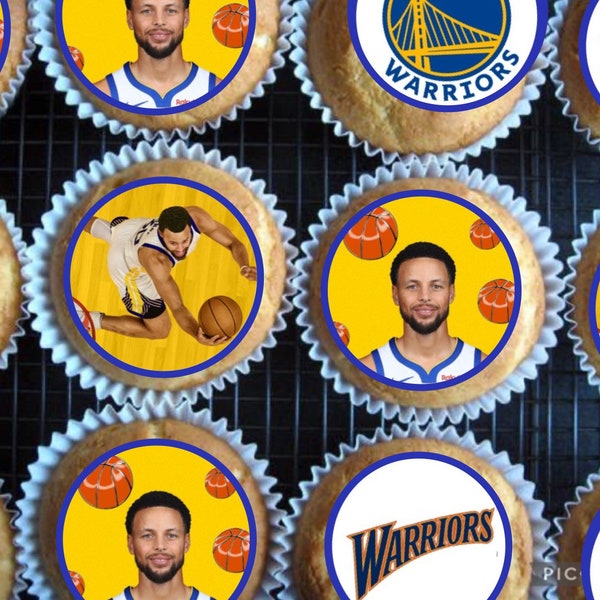 Golden State warriors, cupcake toppers , Steph Curry Bday , golden state party