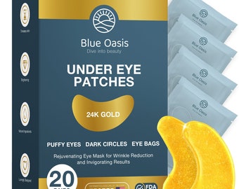 Blue Oasis 24k Gold Under Eye Patches Gel for Puffy Eyes and Dark Circles - Skin Care - 20 Pairs