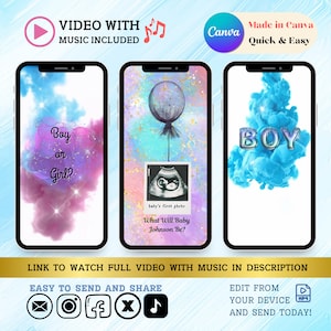 Es un NIÑO Descarga instantánea Tarjeta de video de anuncio digital de revelación de género / Video de autoedición de Canva Descarga instantánea