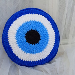 Evil Eye pillow large size plush pillow decorative blue evil eye pillow knit pillow gift for her image 2