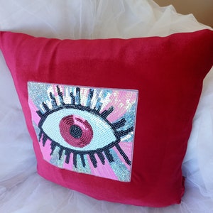 Throw evil eye pillow cover : sequined cushion cover, pillow case, luxory pillow, velvet pillow, evil eye gift
