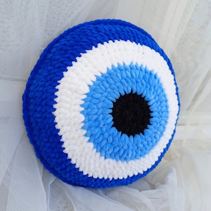 Evil Eye pillow large size plush pillow decorative blue evil eye pillow knit pillow gift for her image 1