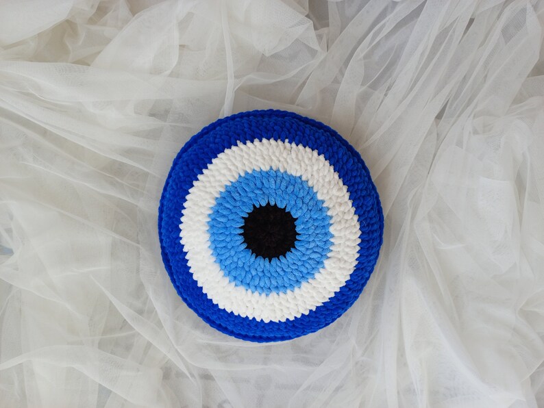 Evil Eye pillow large size plush pillow decorative blue evil eye pillow knit pillow gift for her image 6