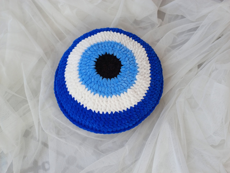 Evil Eye pillow large size plush pillow decorative blue evil eye pillow knit pillow gift for her image 5