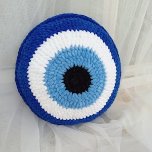 Evil Eye pillow large size plush pillow decorative blue evil eye pillow knit pillow gift for her image 7